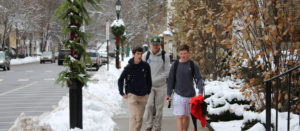 Students walking in snow in Cooperstown NY