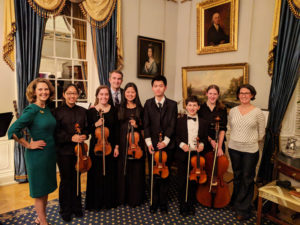 Students with the Governor at the mansion