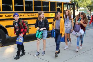 Students arriving for school