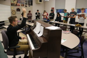 Music teacher and students