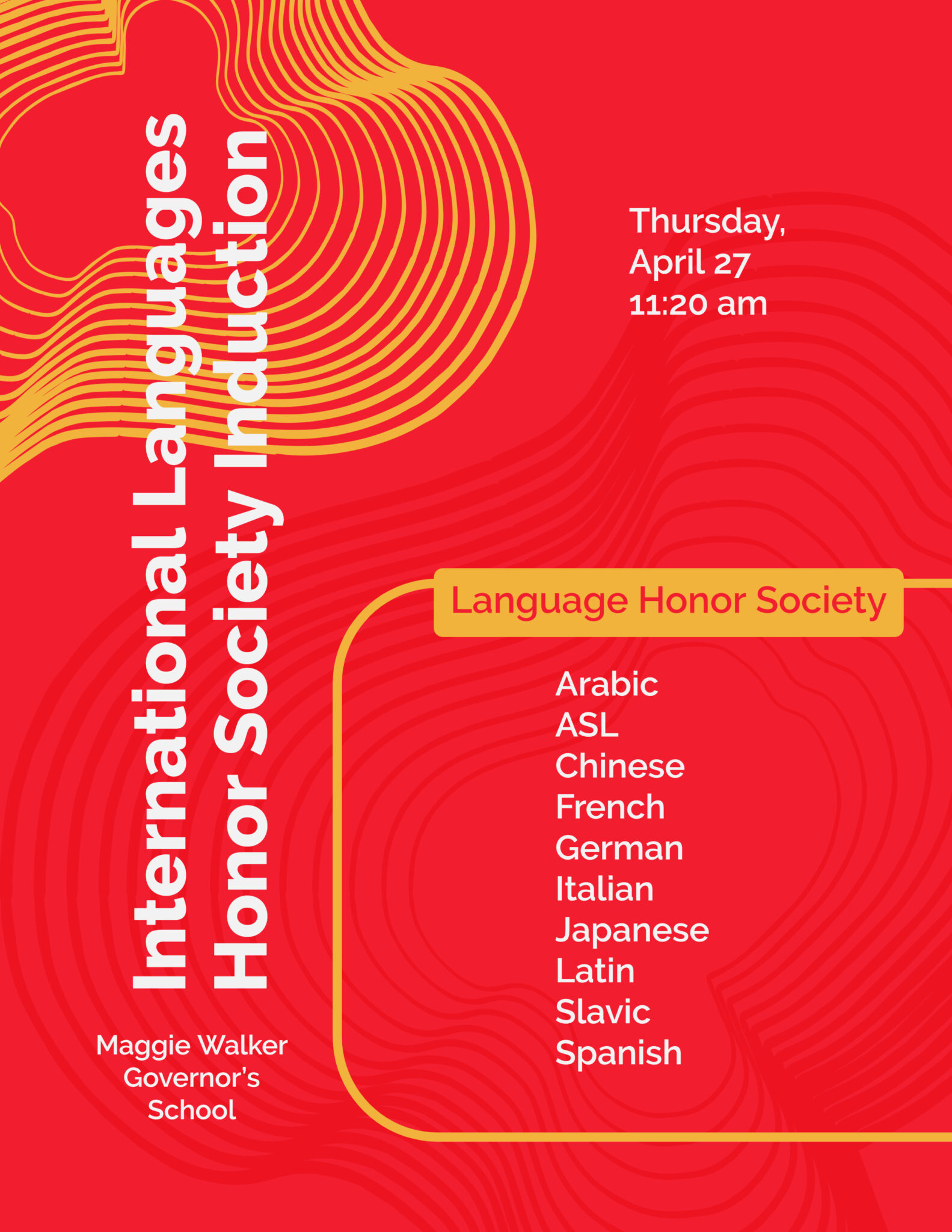 International Languages Honor Society Induction Ceremony April 27 