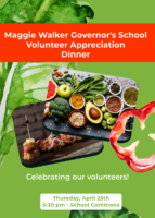 Volunteer Appreciation Dinner at MLWGS, April 25 @ 5:30 pm