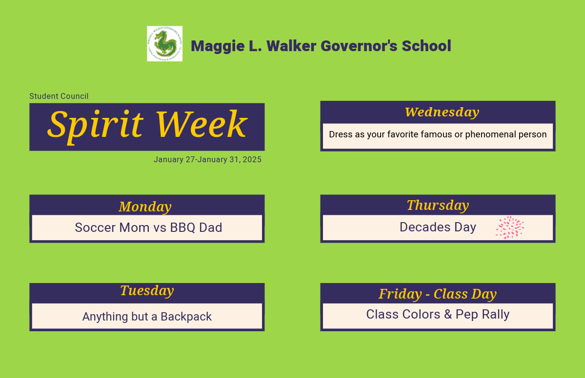 Spirit Week at MLWGS, January 27-31