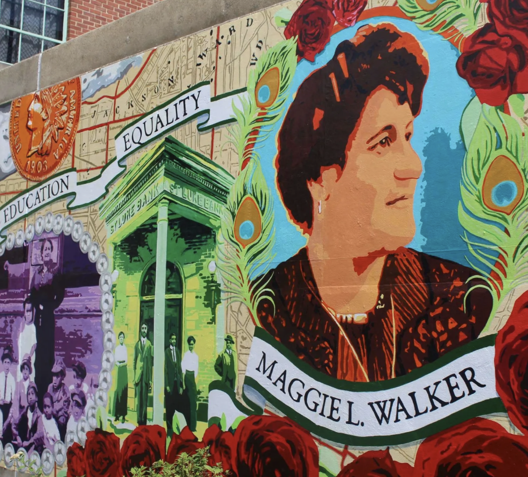 Wall mural depicting school namesake